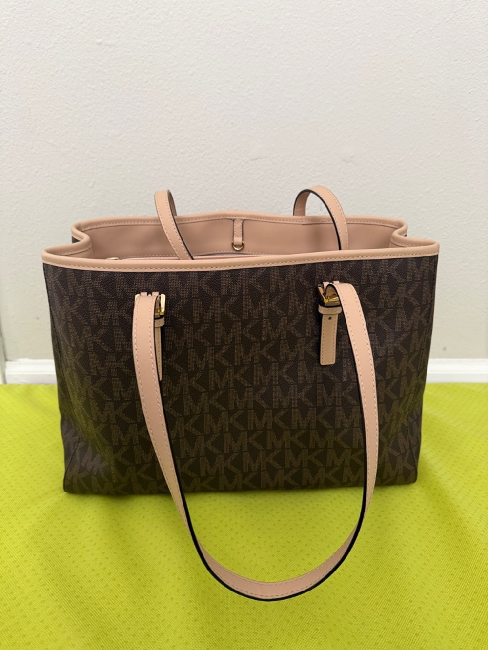 Michael Kors Brown Logo Tote with Pale Pink Trim - Picture 2 of 5